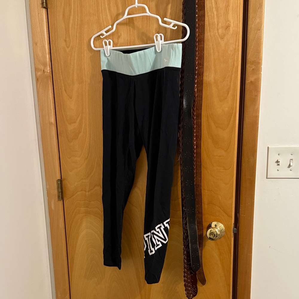 PINK Victoria's Secret Black and Light Blue womens Leggings Medium